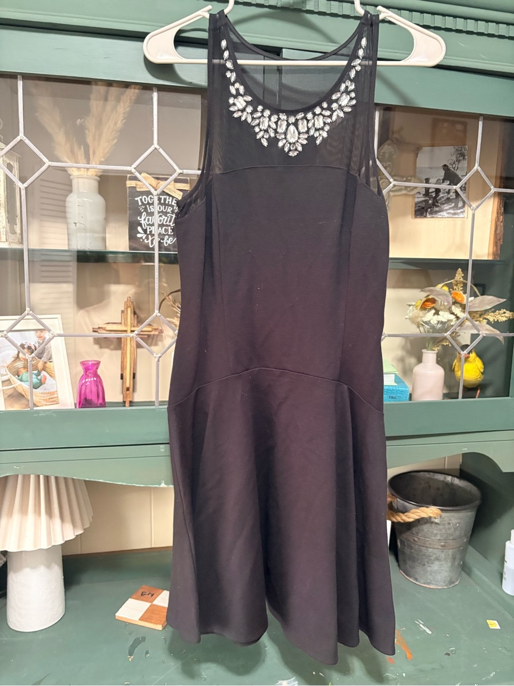 Express Black Sleeveless Dress with Jeweled Neckline